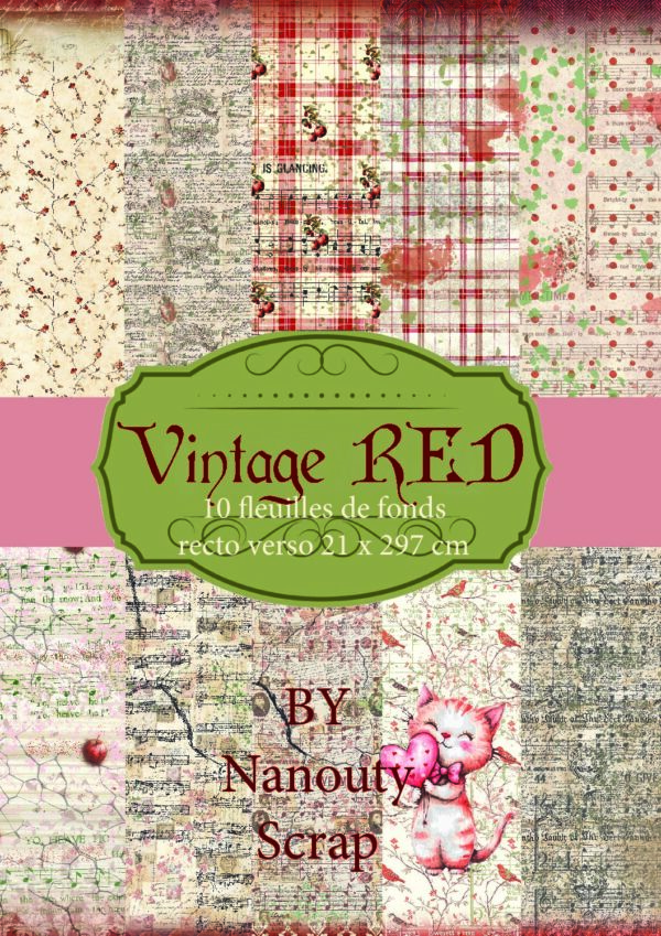 Set de papiers de fond  "Vintage Red" A4