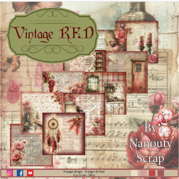 Set de papiers créatifs – Vintage Red – 21 x 21 cm